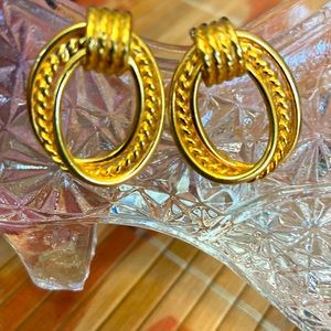Vintage 80s Napier Heavy Gold Plated POST Pierced EARRINGS